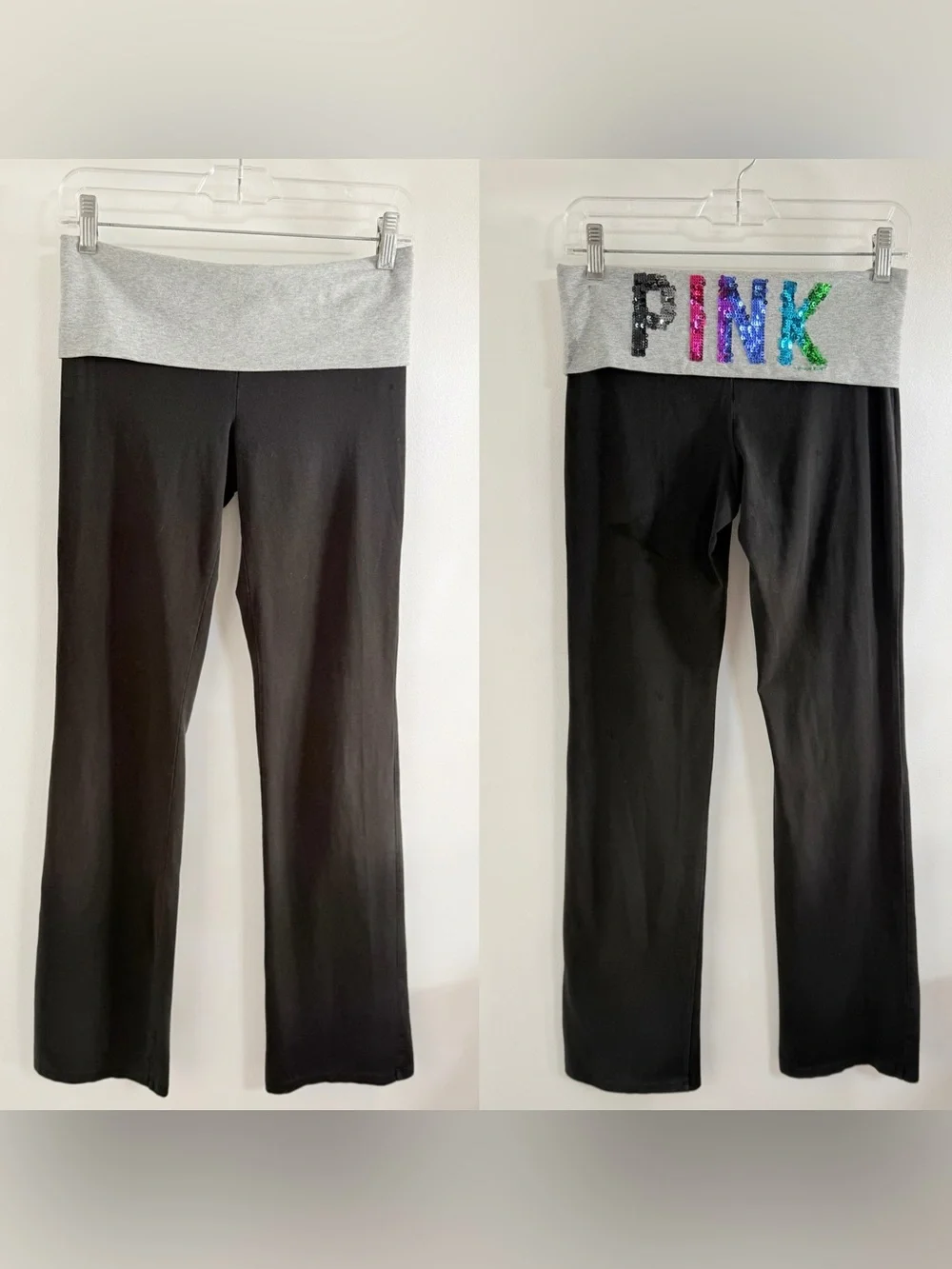 Y2K PINK Victoria's Secret Fold-Over Waist Yoga Pants Size Small - Sequin Logo